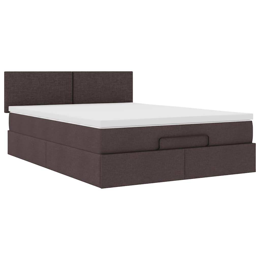 Cadre de lit ottoman avec matelas marron foncé 140x200 cm tissu - XIOS