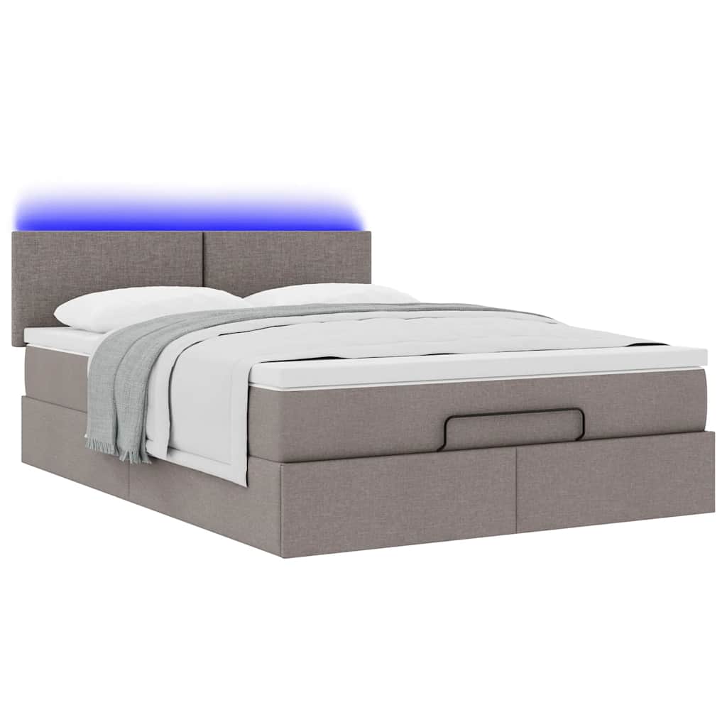 Lit ottoman avec matelas et LED taupe 140x200 cm tissu - XIOS