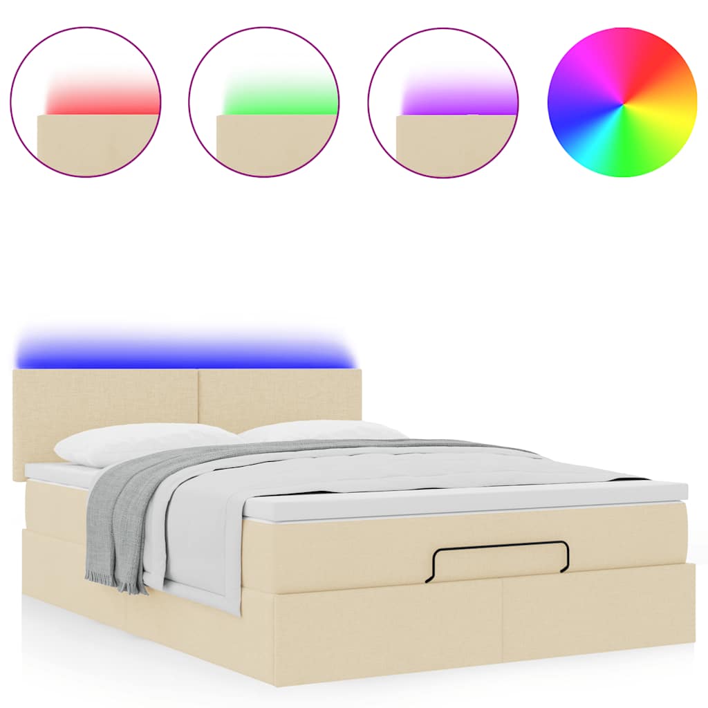 Lit ottoman avec matelas et LED crème 140x200 cm tissu - XIOS