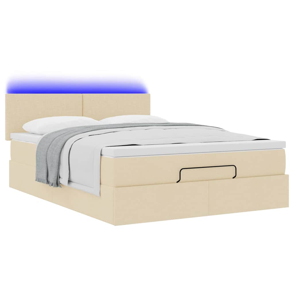 Lit ottoman avec matelas et LED crème 140x200 cm tissu - XIOS