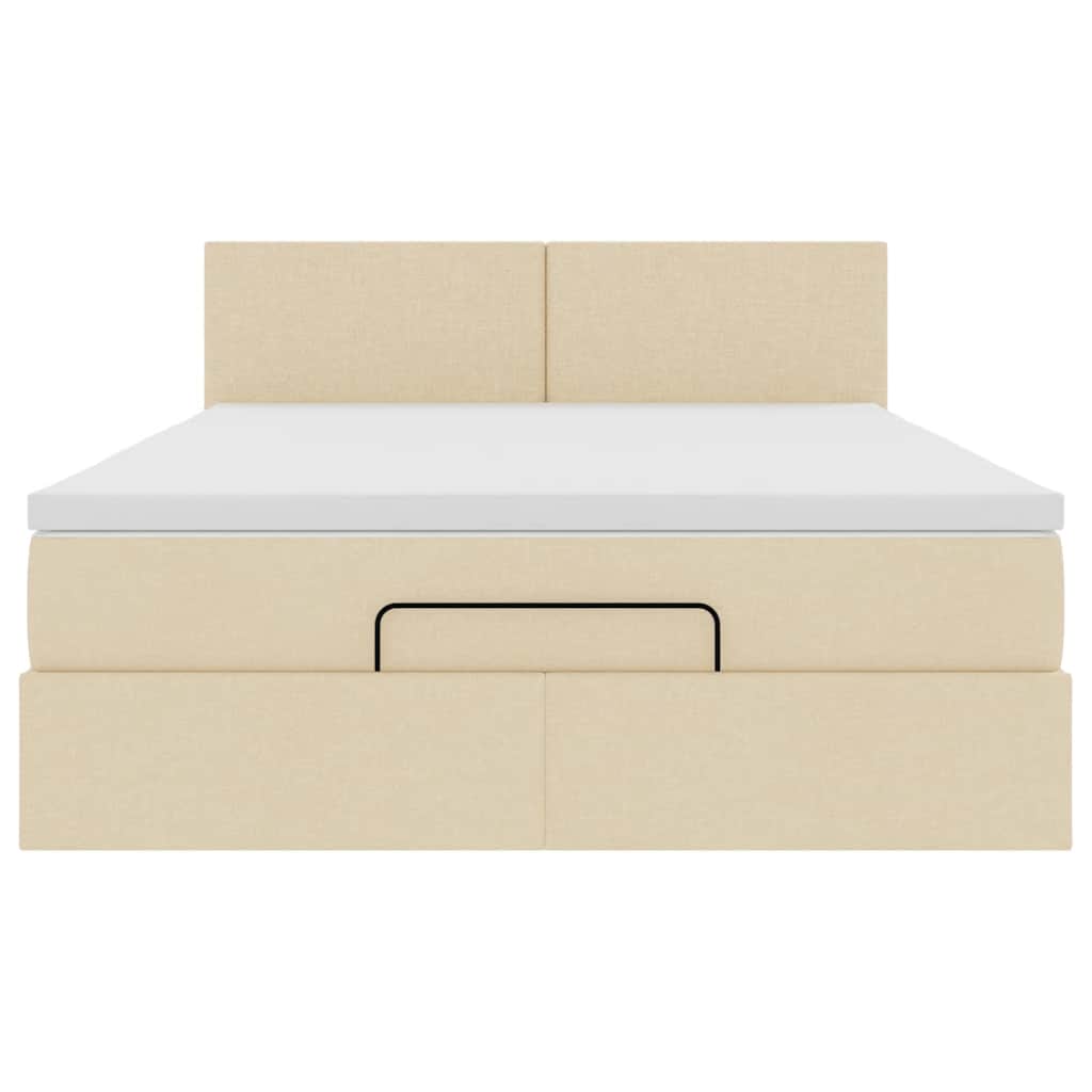 Lit ottoman avec matelas et LED crème 140x200 cm tissu - XIOS