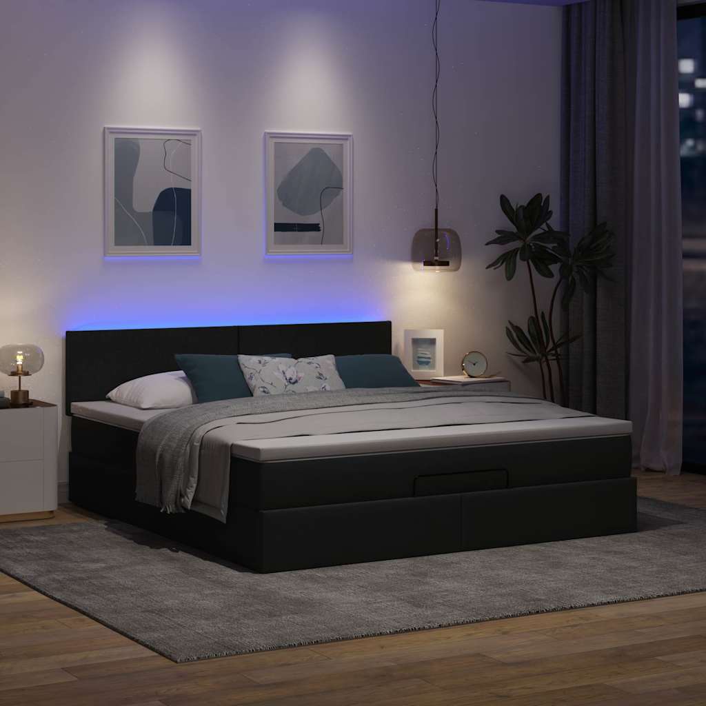 Cadre de lit ottoman avec matelas gris foncé 160x200cm tissu - XIOS