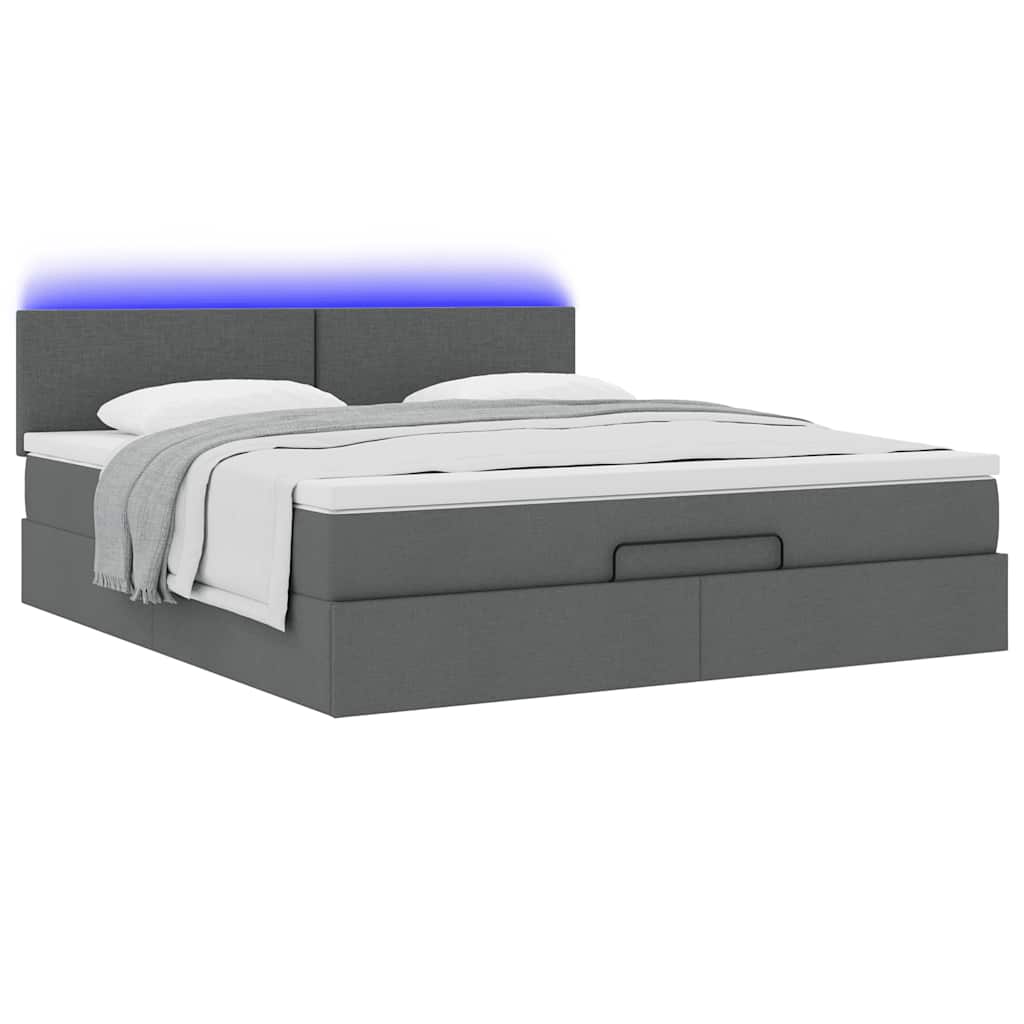 Cadre de lit ottoman avec matelas gris foncé 160x200cm tissu - XIOS
