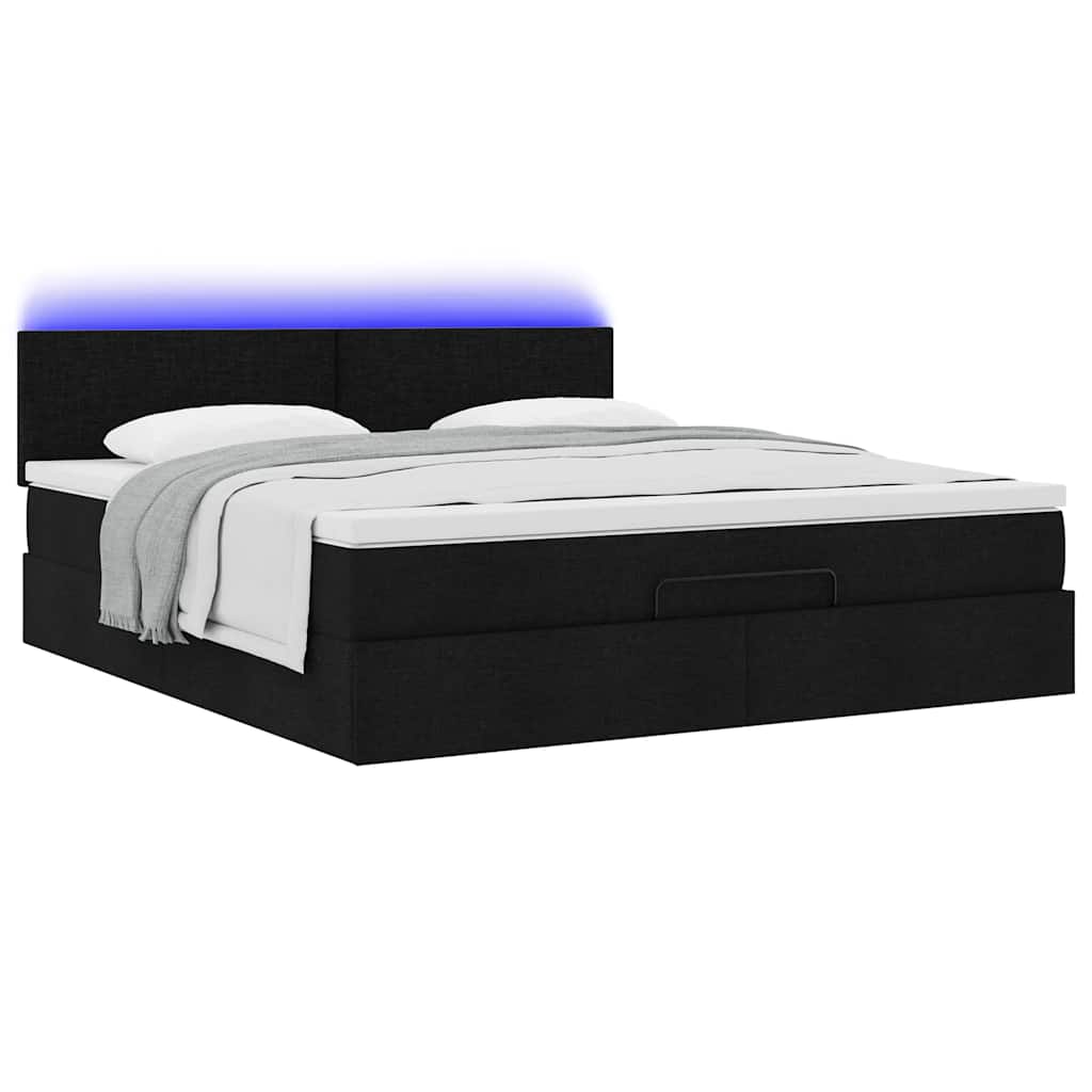 Cadre de lit ottoman avec matelas noir 160x200 cm tissu - XIOS