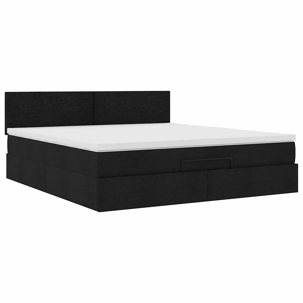 Cadre de lit ottoman avec matelas noir 160x200 cm tissu - XIOS