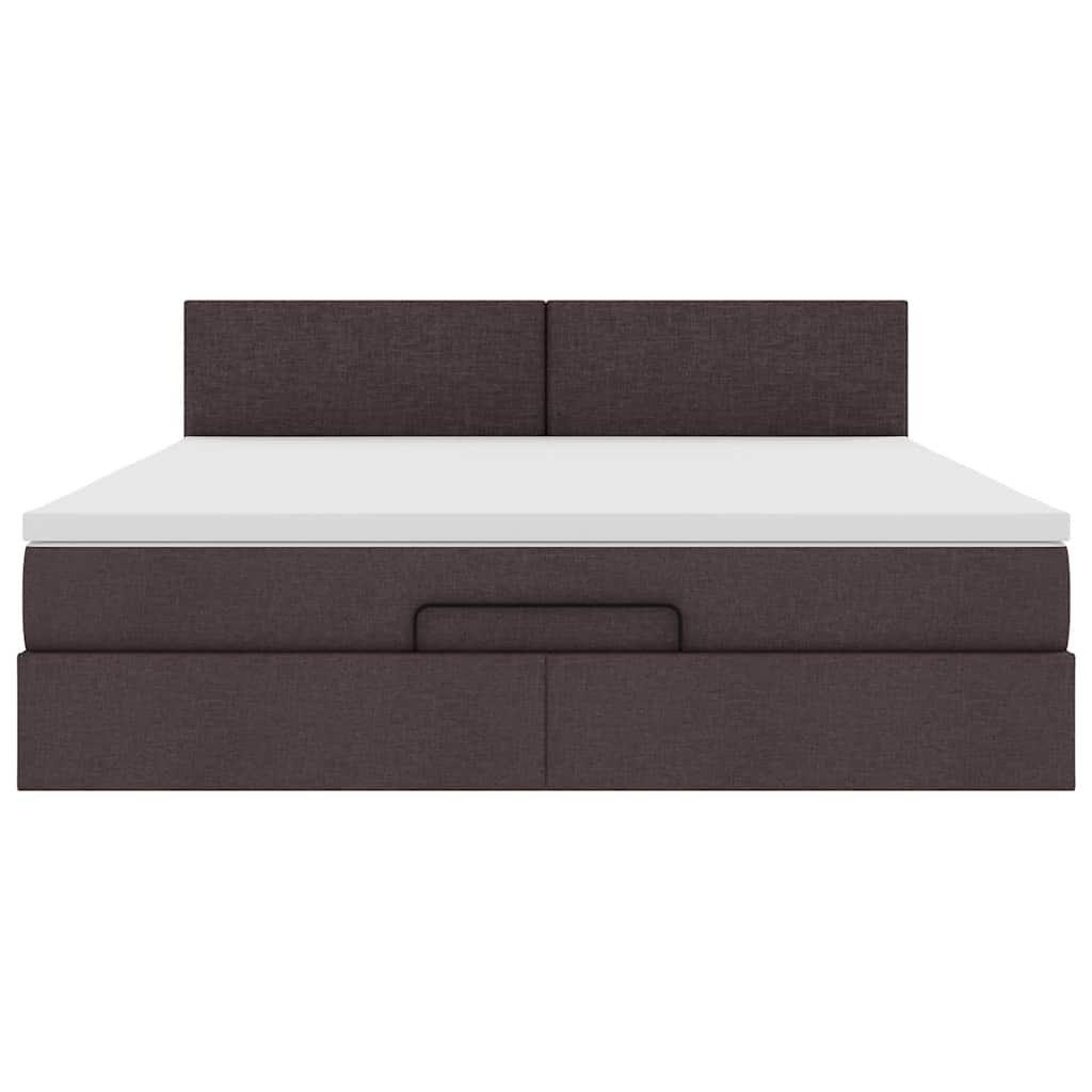 Cadre de lit ottoman avec matelas marron foncé 160x200 cm tissu - XIOS