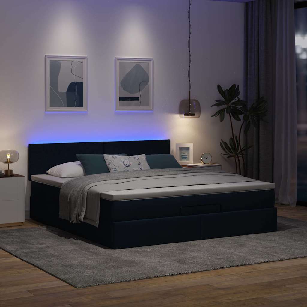 Cadre de lit ottoman avec matelas bleu 160x200 cm tissu - XIOS