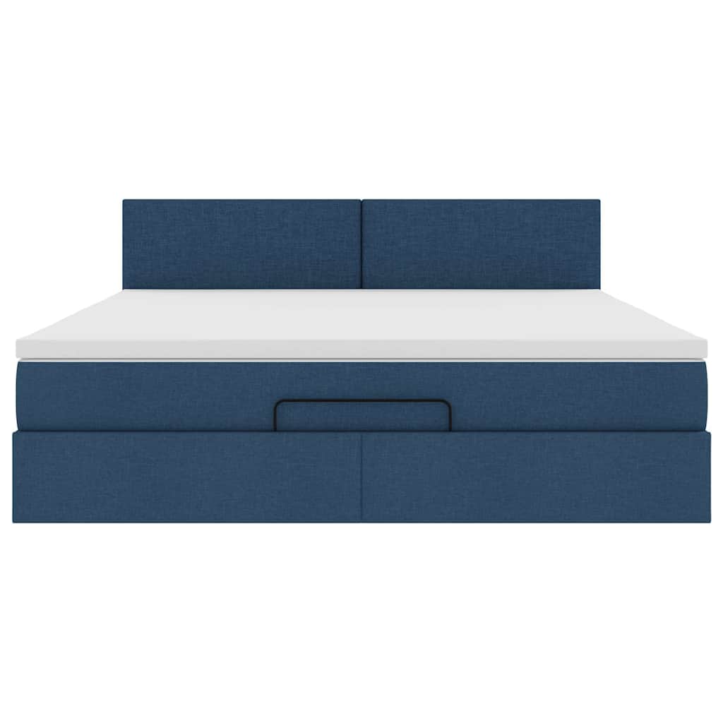 Cadre de lit ottoman avec matelas bleu 160x200 cm tissu - XIOS