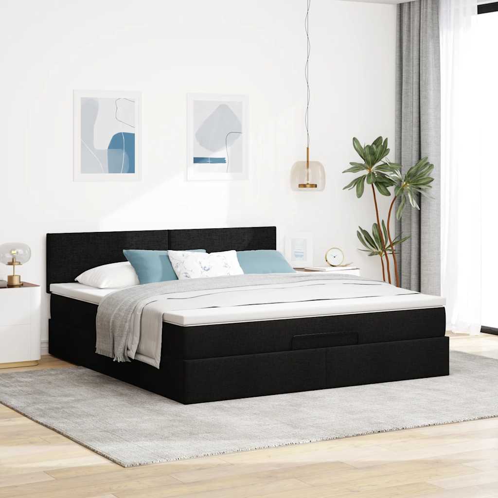Lit ottoman avec matelas et LED Noir 180x200cm tissu - XIOS