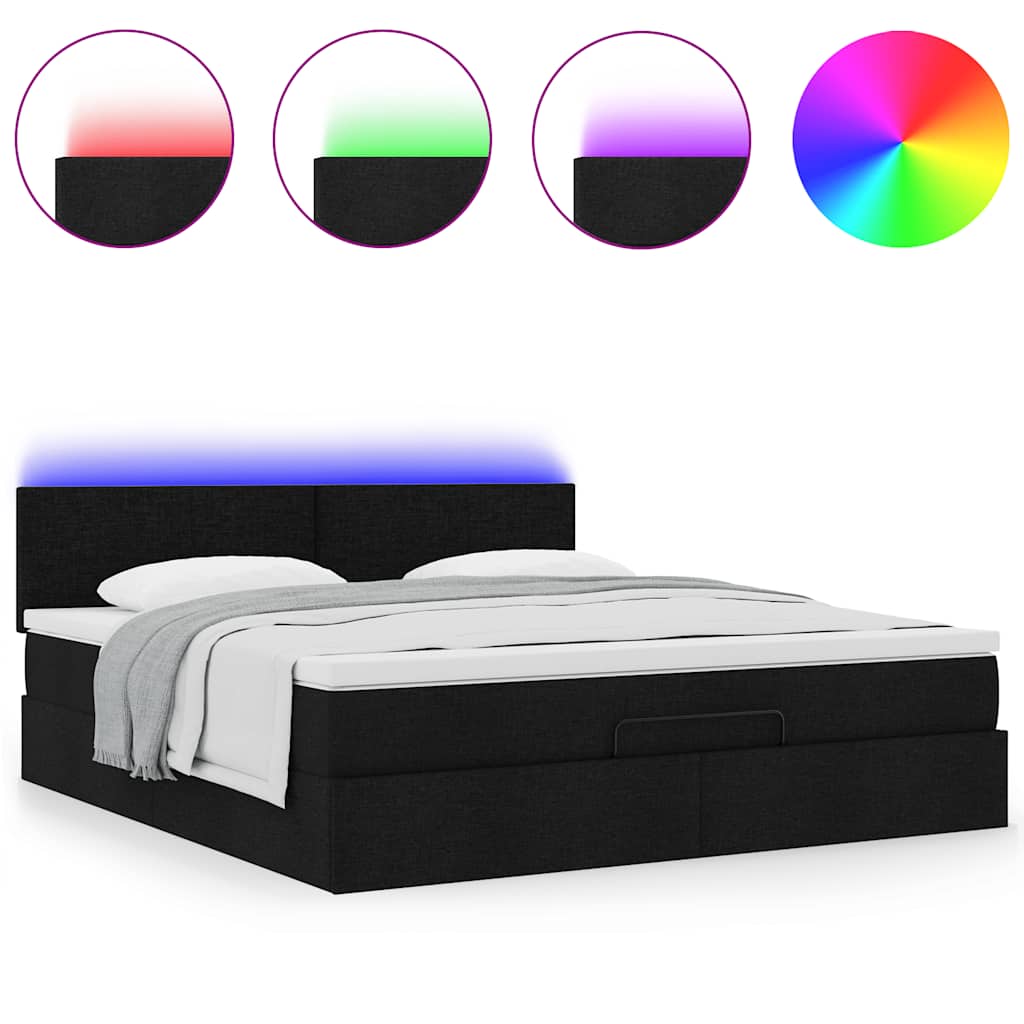 Lit ottoman avec matelas et LED Noir 180x200cm tissu - XIOS