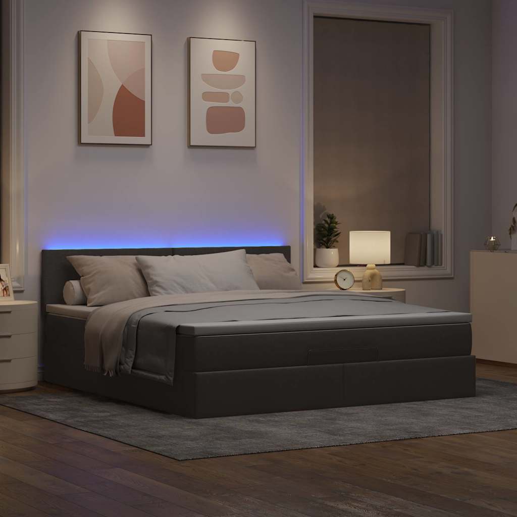 Lit ottoman avec matelas et LED Taupe 180x200cm tissu - XIOS