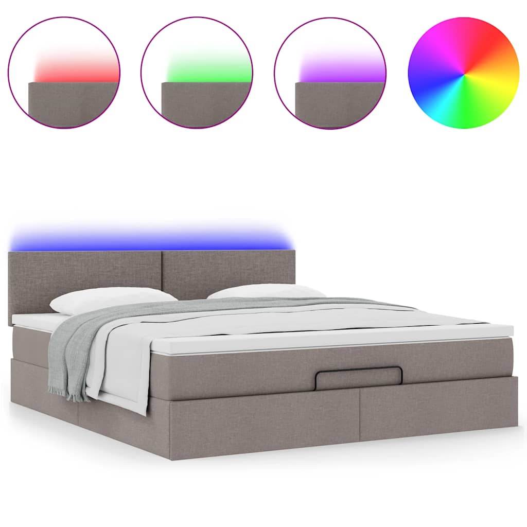 Lit ottoman avec matelas et LED Taupe 180x200cm tissu - XIOS