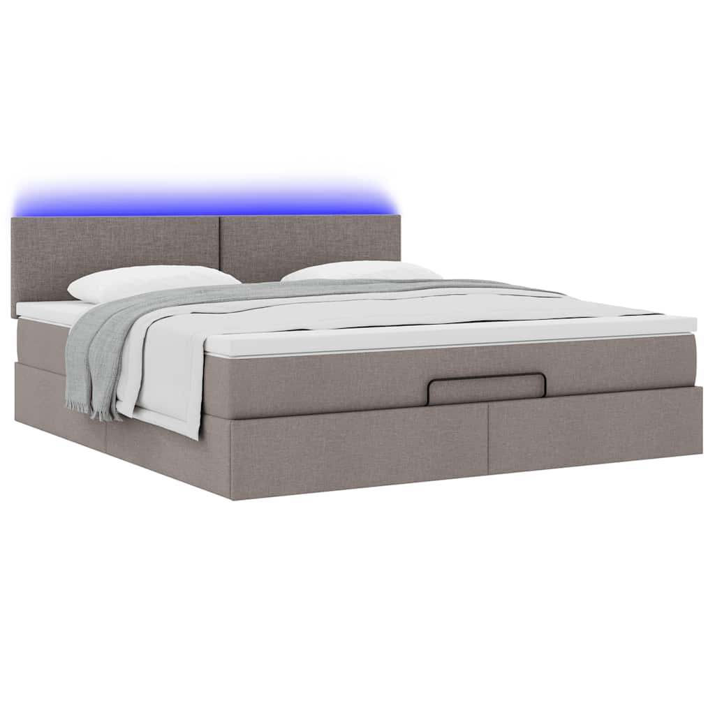 Lit ottoman avec matelas et LED Taupe 180x200cm tissu - XIOS