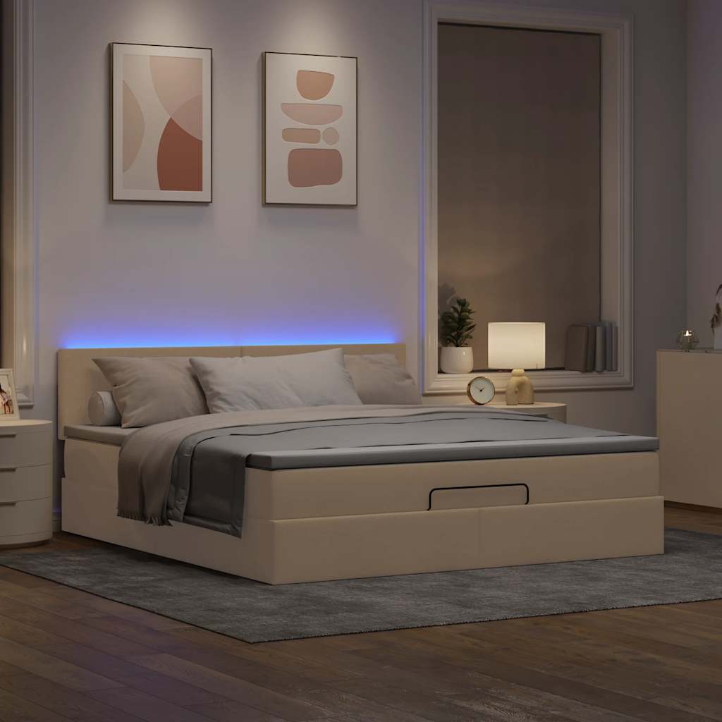 Lit ottoman avec matelas et LED crème 180x200cm tissu - XIOS