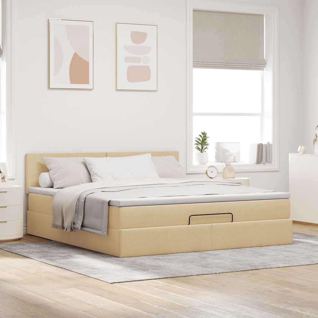 Lit ottoman avec matelas et LED crème 180x200cm tissu - XIOS
