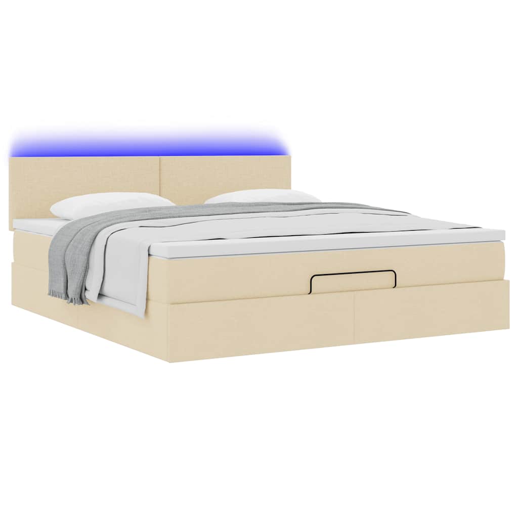 Lit ottoman avec matelas et LED crème 180x200cm tissu - XIOS
