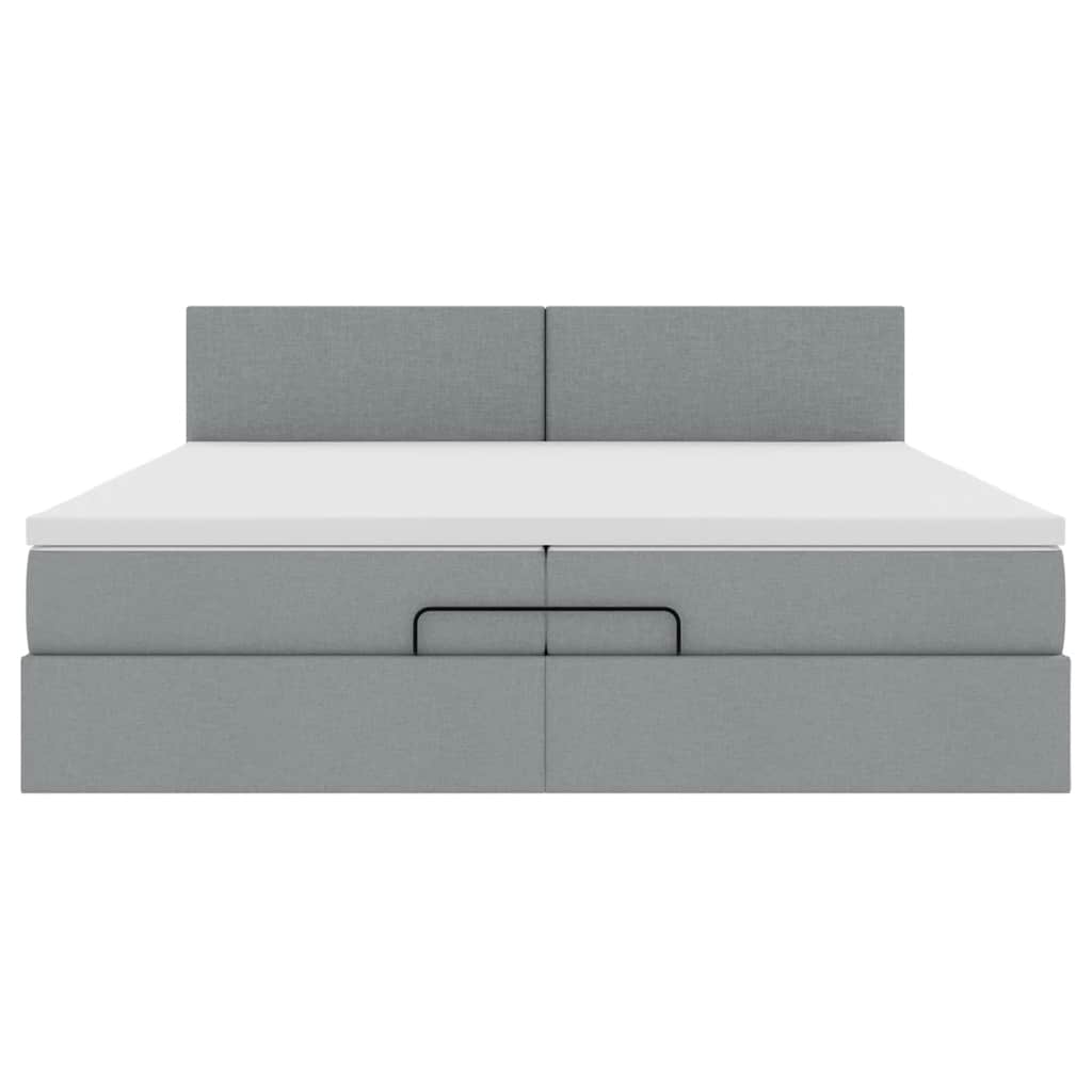 Cadre de lit ottoman et matelas gris clair 200x200cm tissu - XIOS