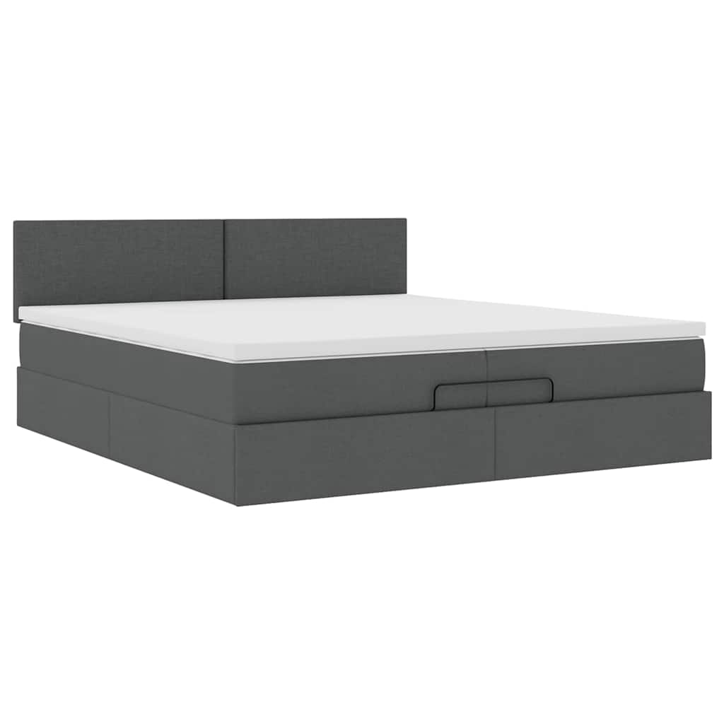 Cadre de lit ottoman avec matelas gris foncé 200x200cm tissu - XIOS