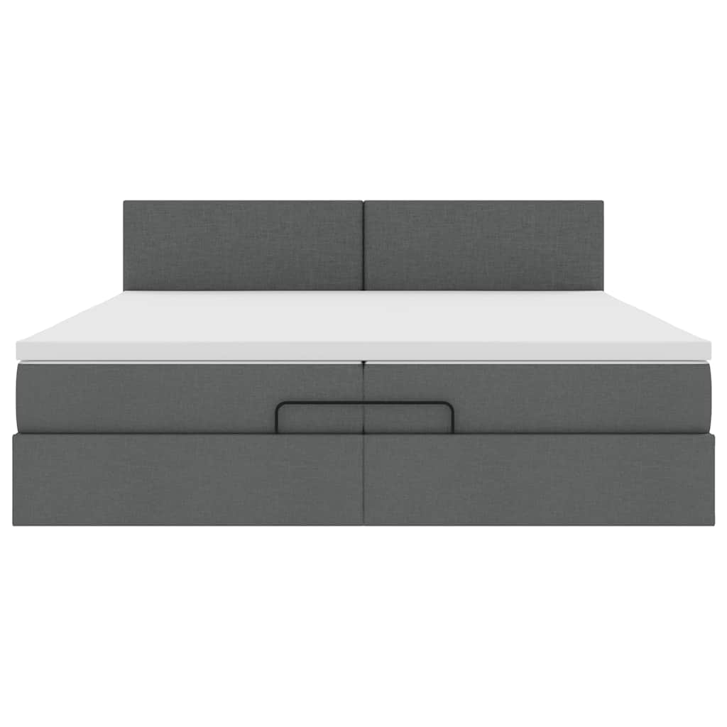 Cadre de lit ottoman avec matelas gris foncé 200x200cm tissu - XIOS