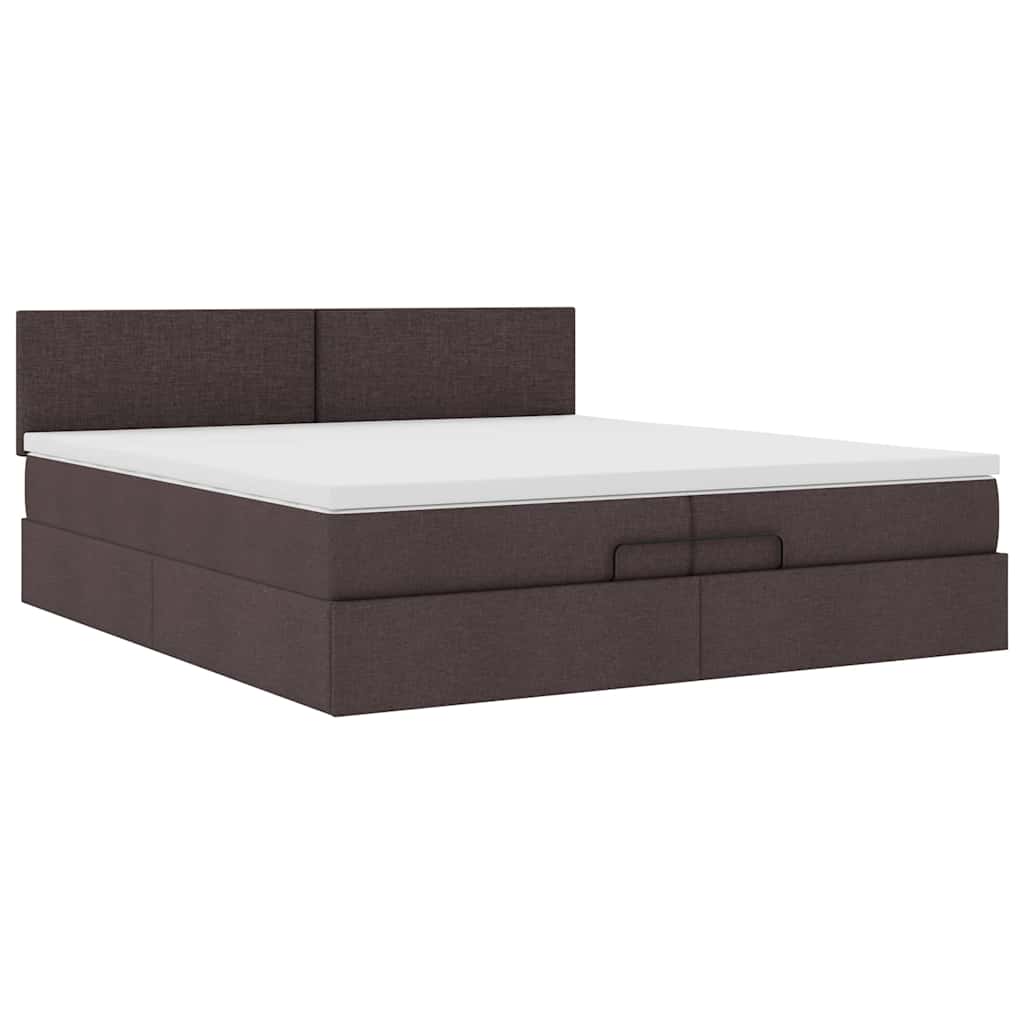 Cadre de lit ottoman avec matelas marron foncé 200x200 cm tissu - XIOS