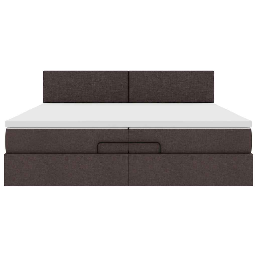 Cadre de lit ottoman avec matelas marron foncé 200x200 cm tissu - XIOS