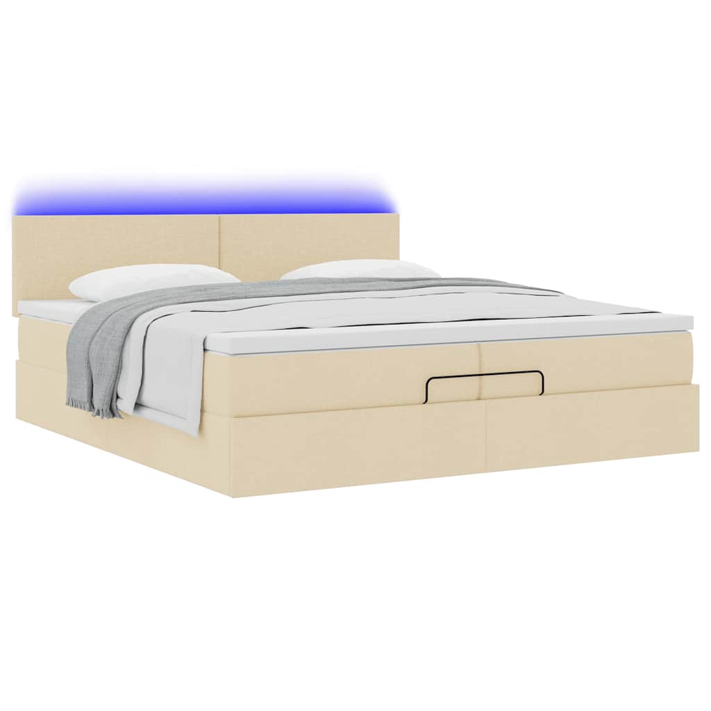 Cadre de lit ottoman avec matelas crème 200x200cm tissu - XIOS
