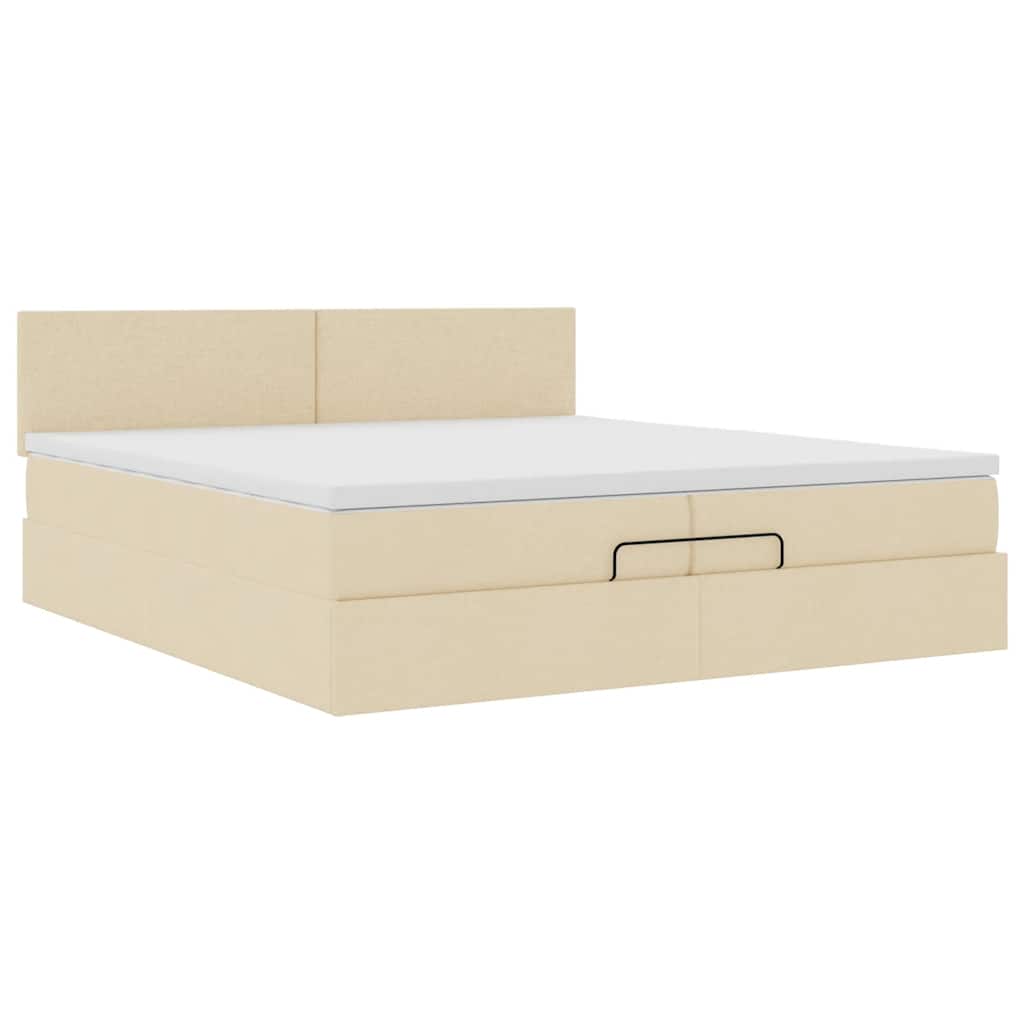Cadre de lit ottoman avec matelas crème 200x200cm tissu - XIOS