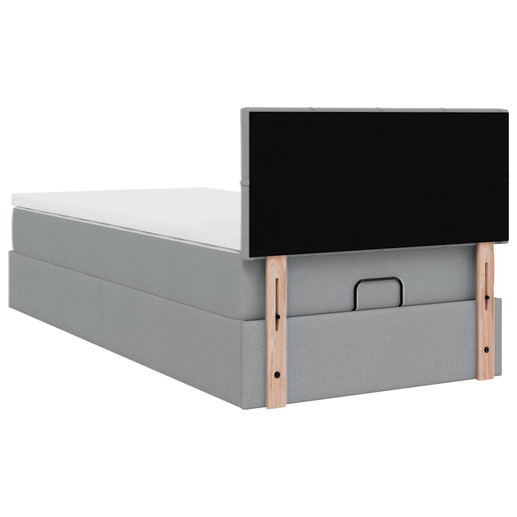 Lit ottoman avec matelas et LED Gris clair 80x200cm tissu