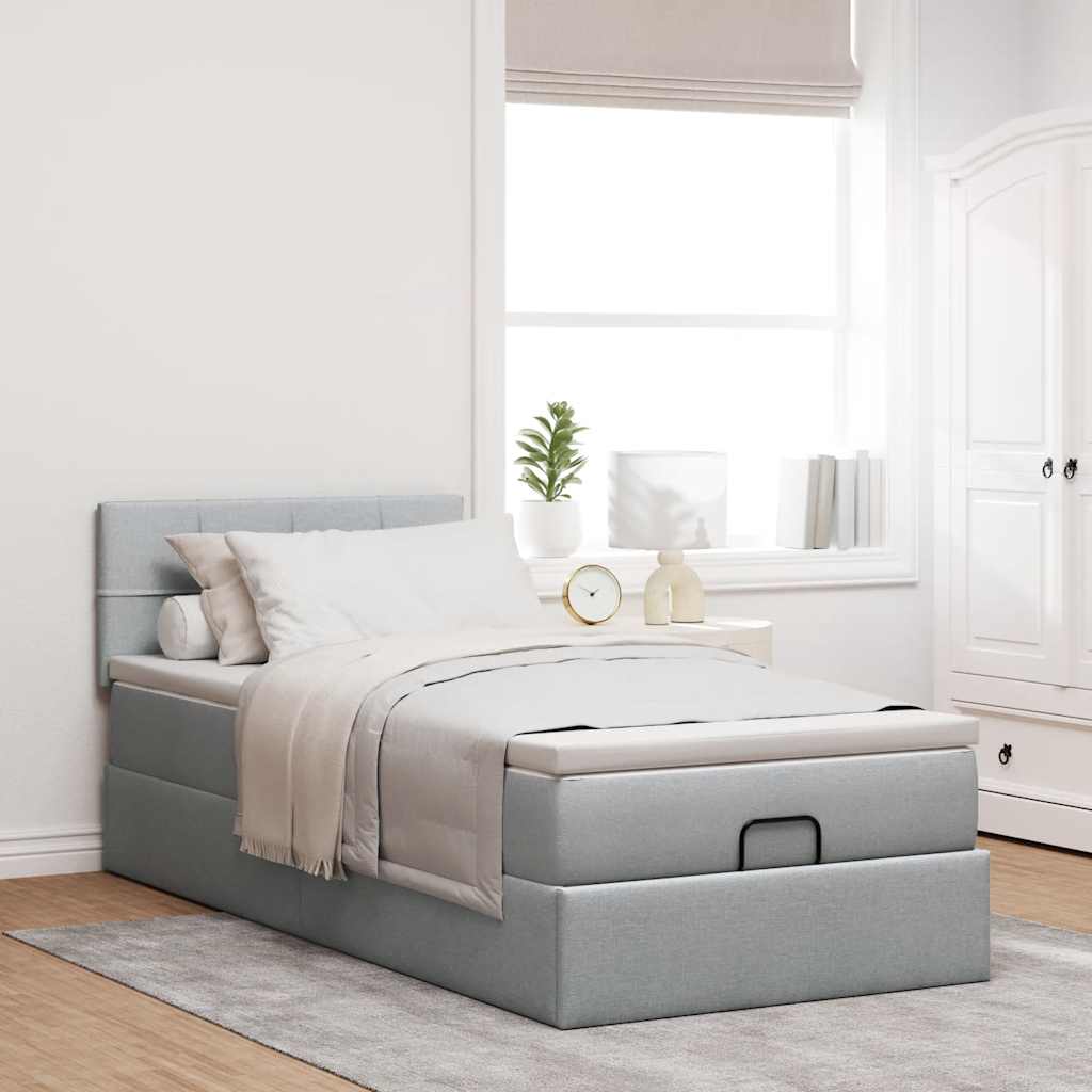 Lit ottoman avec matelas et LED Gris clair 80x200cm tissu - XIOS