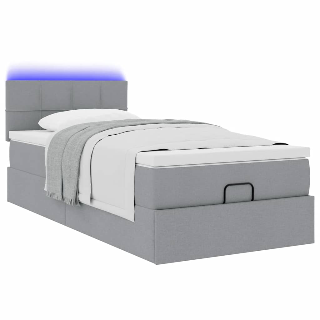 Lit ottoman avec matelas et LED Gris clair 80x200cm tissu - XIOS
