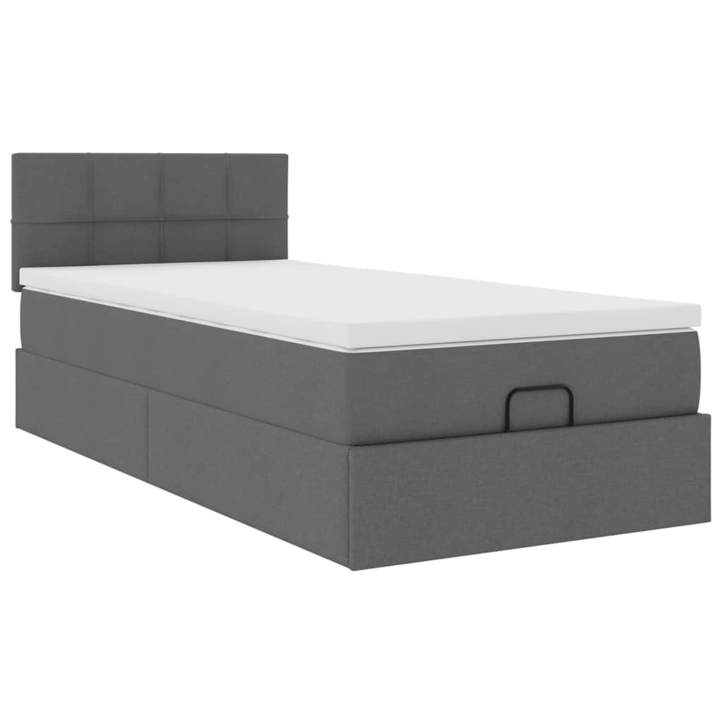Lit ottoman avec matelas et LED Gris foncé 80x200cm tissu - XIOS