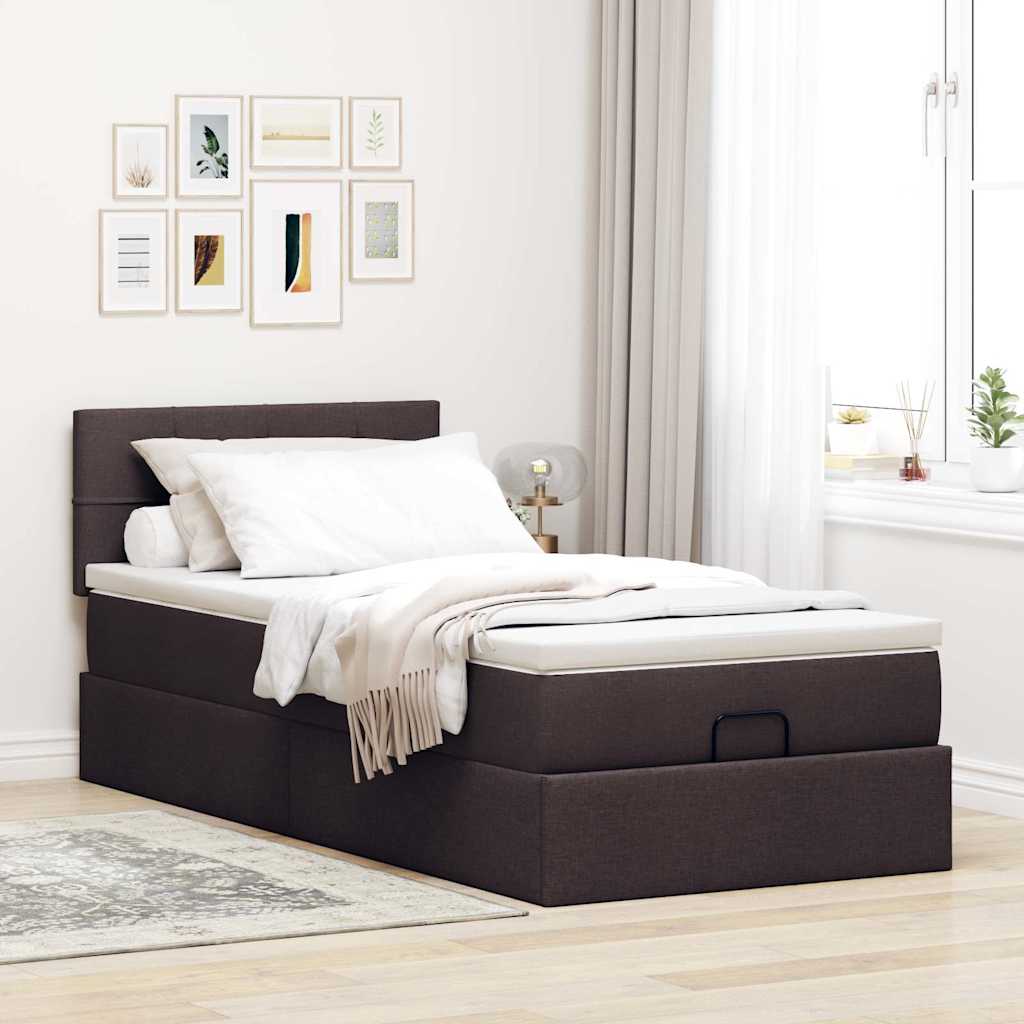 Cadre de lit ottoman avec matelas marron foncé 80x200 cm tissu - XIOS