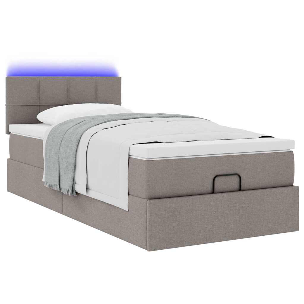 Cadre de lit ottoman avec matelas taupe 80x200 cm tissu - XIOS