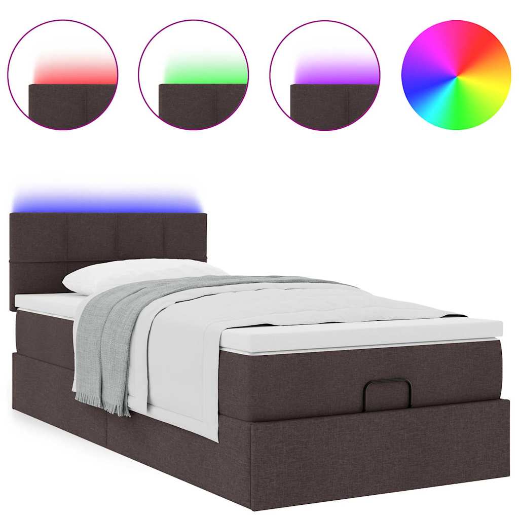 Cadre de lit ottoman avec matelas marron foncé 90x190 cm tissu - XIOS
