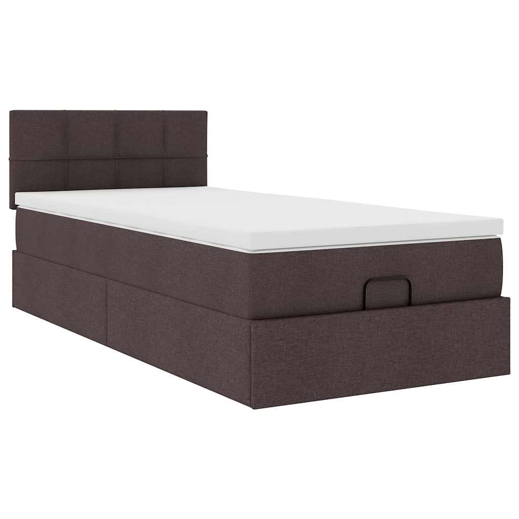 Cadre de lit ottoman avec matelas marron foncé 90x190 cm tissu - XIOS