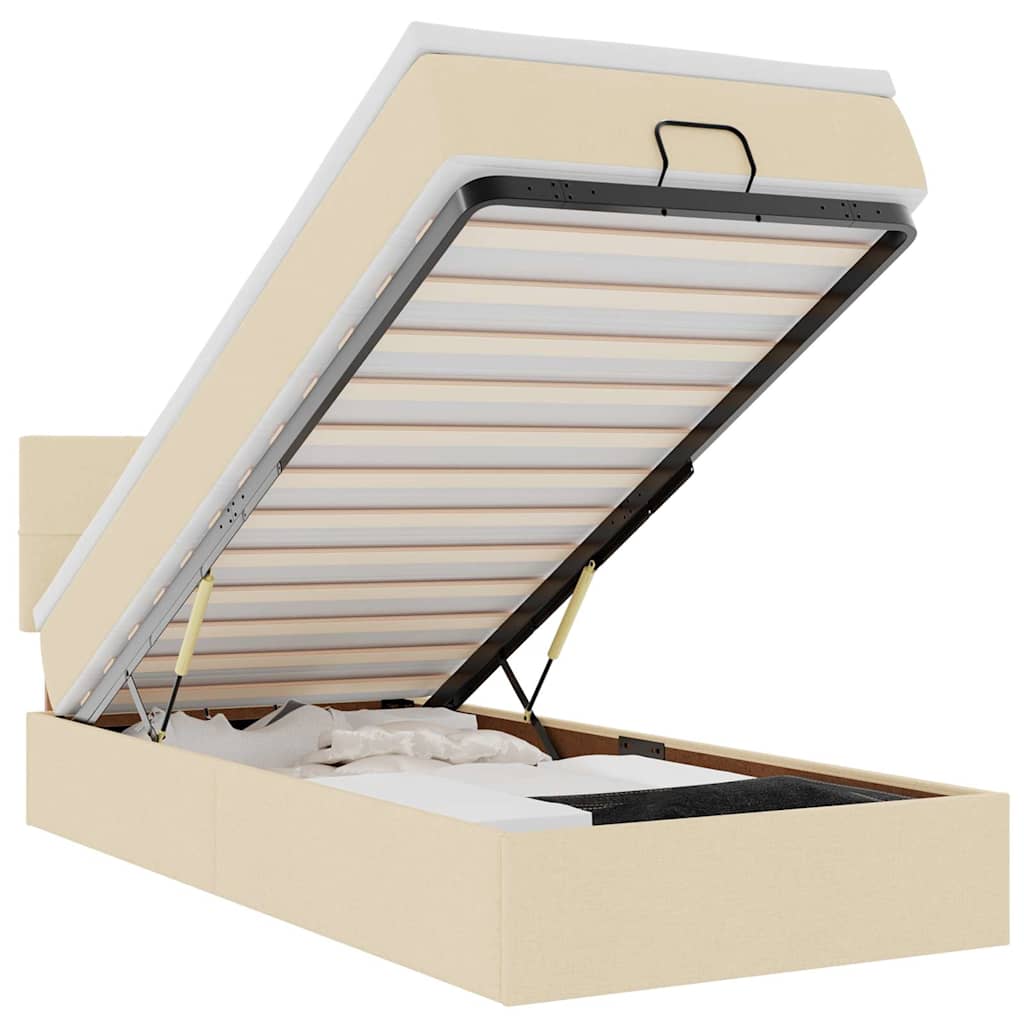 Cadre de lit ottoman avec matelas crème 90x190 cm tissu