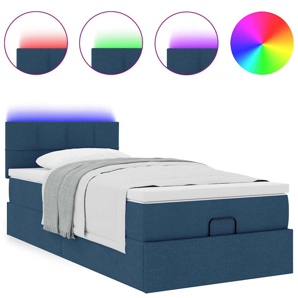 Cadre de lit ottoman avec matelas bleu 90x190 cm tissu - XIOS