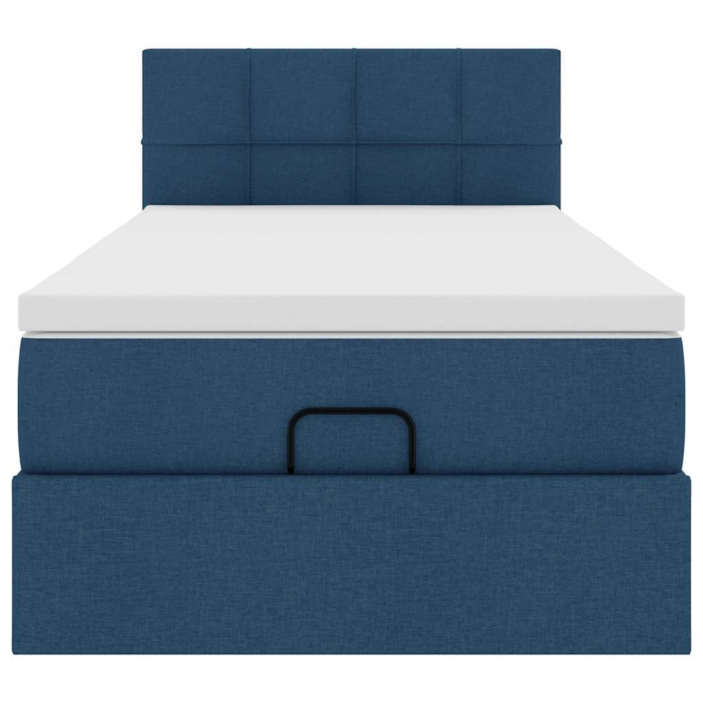Cadre de lit ottoman avec matelas bleu 90x190 cm tissu - XIOS