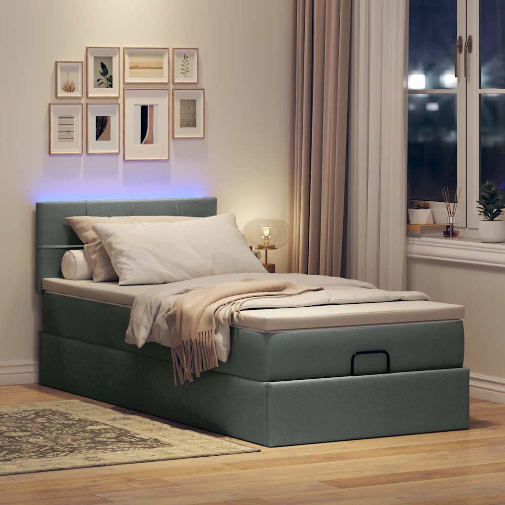 Lit ottoman avec matelas et LED gris foncé 90x200 cm tissu - XIOS
