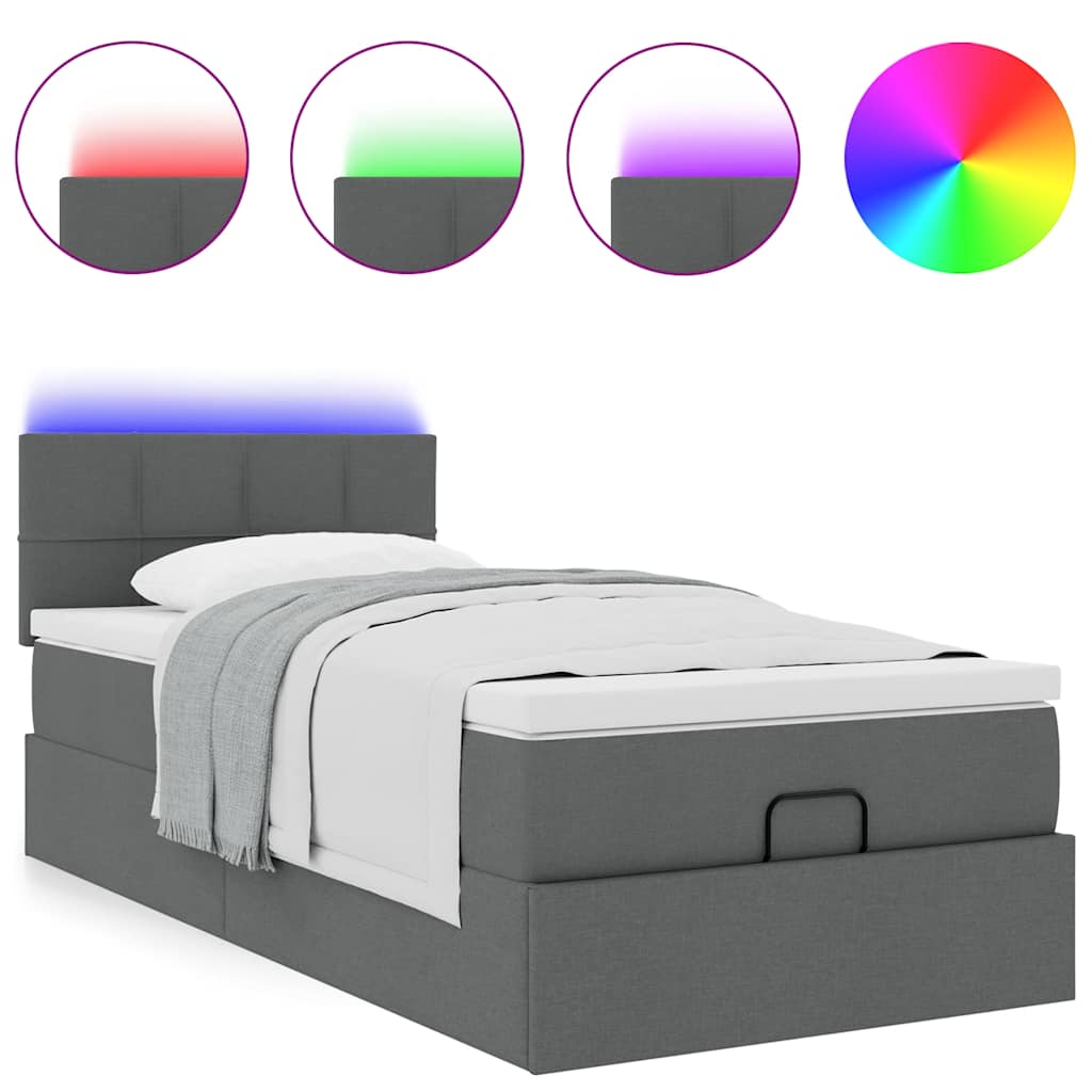 Lit ottoman avec matelas et LED gris foncé 90x200 cm tissu - XIOS