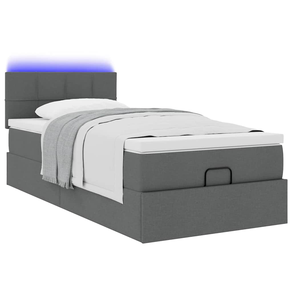 Lit ottoman avec matelas et LED gris foncé 90x200 cm tissu - XIOS