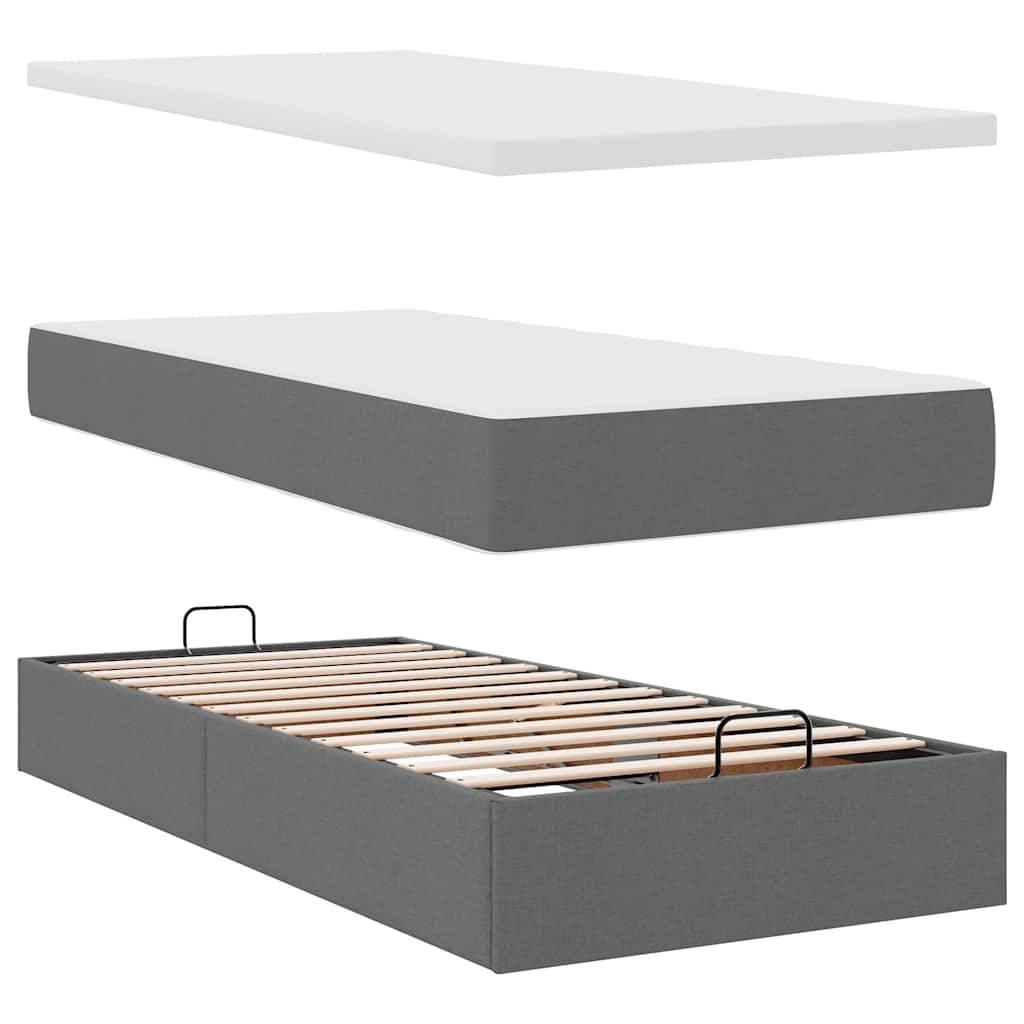 Lit ottoman avec matelas et LED gris foncé 90x200 cm tissu - XIOS