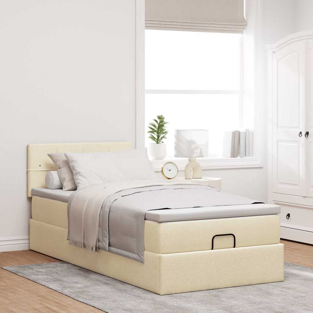 Lit ottoman avec matelas et LED crème 90x200 cm tissu - XIOS