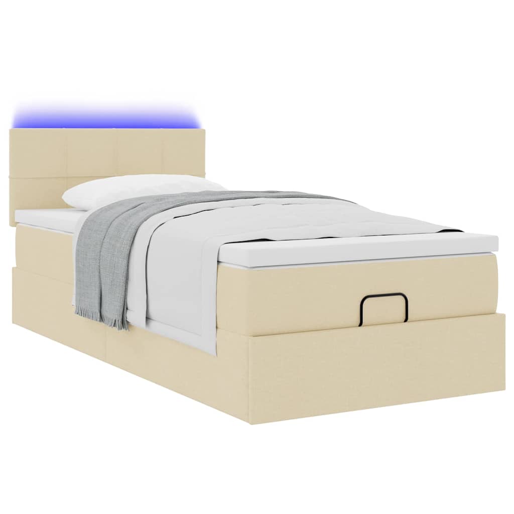 Lit ottoman avec matelas et LED crème 90x200 cm tissu - XIOS