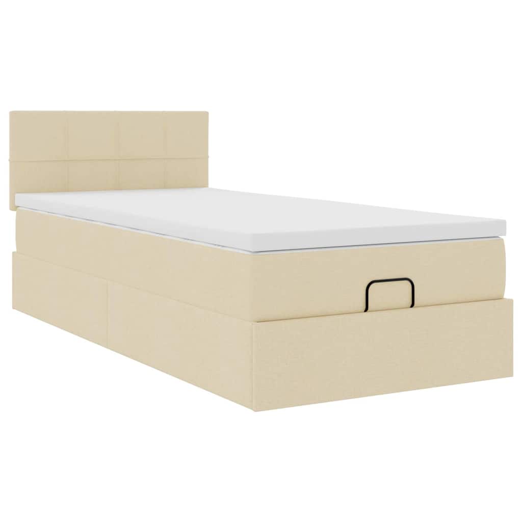 Lit ottoman avec matelas et LED crème 90x200 cm tissu - XIOS
