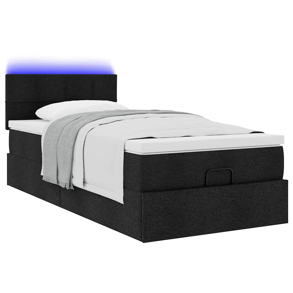 Lit ottoman avec matelas noir 100x200 cm tissu - XIOS
