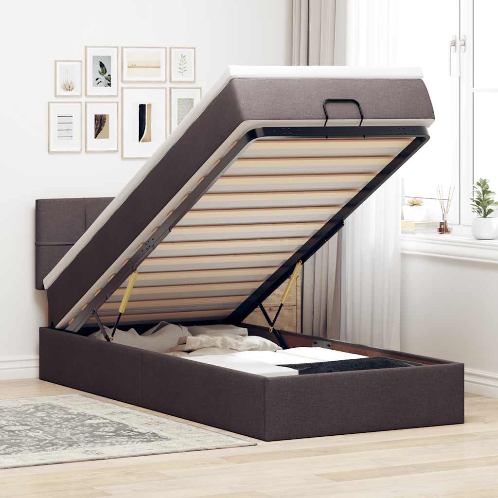 Lit ottoman avec matelas marron foncé 100x200 cm tissu - XIOS