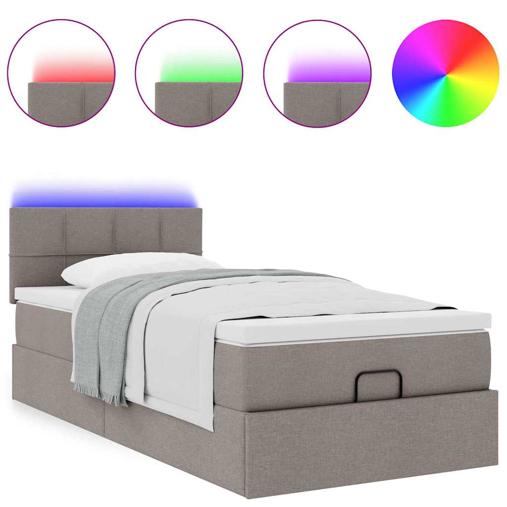 Lit ottoman avec matelas taupe 100x200 cm tissu