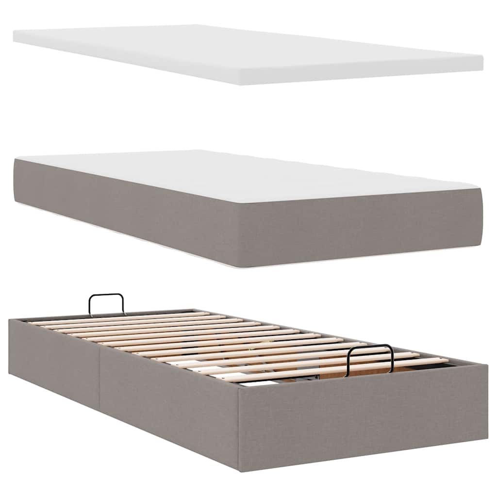Lit ottoman avec matelas taupe 100x200 cm tissu