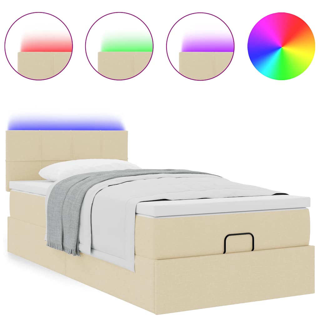 Lit ottoman avec matelas crème 100x200 cm tissu - XIOS